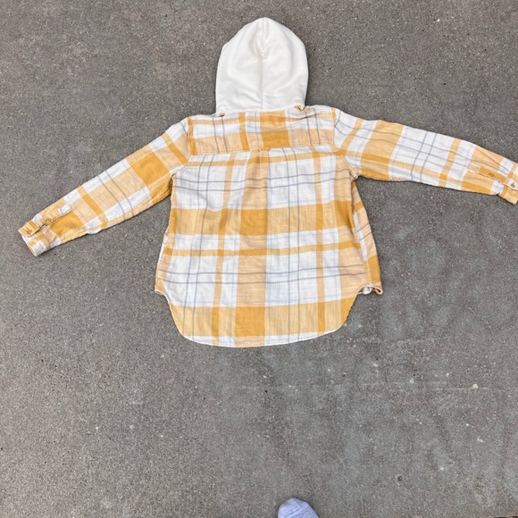 Fall flannel with hood. Yellow, white and blue flannel from American Eagle. Soft - Picture 7 of 7